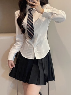 刺篇JK制服套装韩式学院风纯欲辣妹收腰衬衫设计感小众白衬衣