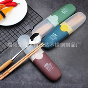 日式榉木筷子勺子健康无漆蜡套装单人学生，上班族便携收纳餐具三件