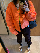 已定韩国2023秋冬季橙色短款薄款洋气，军绿色棉服棉衣外套