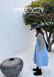 sweetcity独家定制23女童，韩系复古风洋气百搭牛仔，背带裙长裙秋装