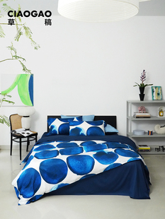 CIAOGAO原创家纺床品设计度假风民宿样板间水墨蓝色波点四件套