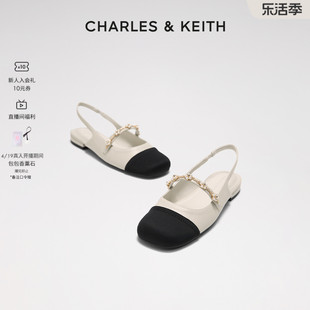 charles&keith春夏，女鞋ck1-70900382女士珠链绊带小香风平，跟凉鞋