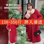230斤特肥特大码女装国风新年装气质红大衣氛围感中长款毛呢外套2