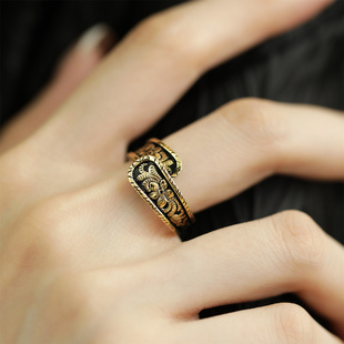 宝家高定S925银古金色花朵戒指女个性小众设计感食指指环戒指