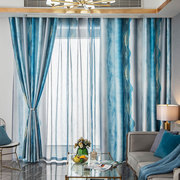 简约北欧现代地中海棉麻彩色条纹加厚遮光窗帘客厅卧室飘窗成品帘