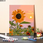数字油画diy填充手工治愈心灵，太阳花向日葵手绘填色丙烯油彩画画