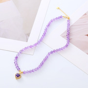 高级感天然紫水晶项链女百搭小众设计轻奢微镶锆石爱心锁骨链