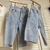 韩版不规则小众设计牛仔裤复古蓝色，直筒短裤时尚休闲洋气k¥4c1