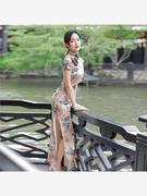 24夏季网纱旗袍女改良连衣裙敬酒服中国风弹力，修身长款传统