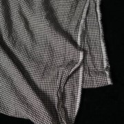 7.27文艺复古黑白色小格子亚麻水洗面料亚麻色织衬衫裤子布料C021