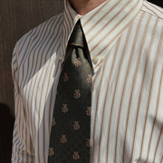 复古定型纽扣大尖领条纹衬衫男长袖，修身痞帅垂滑商务西服打底寸衣