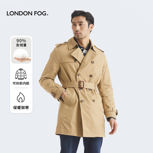 伦敦雾战壕风衣男休闲双排，中款外套秋冬可脱羽绒胆英伦肯辛顿大衣