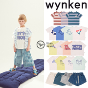 5z芽芽宝贝wynken23ss儿童中性，印花字母条纹，短袖t恤短裤套装