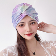 韩版2023年时尚高档洋气布泳帽(布泳帽)女压褶显脸小长发游泳帽不勒头