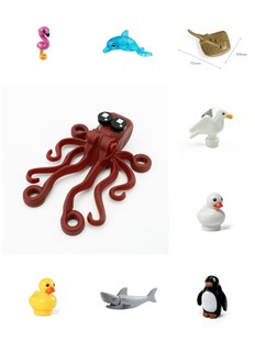 兼容乐高小颗粒积配件动物海鸥鲸鱼火烈鸟章鱼马海洋散件儿童玩具