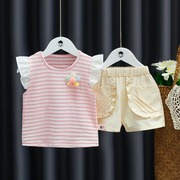 1-2-3-4岁女童条纹夏装儿童两件套夏季女宝宝婴幼儿休闲短款套装