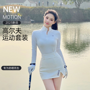 韩国高尔夫女装长袖运动修身弹力显瘦球衣golf网球，防走光短裙套装