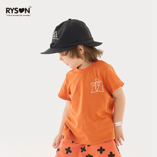 RYSON潮童装23夏季男女宝上衣橘色有趣国际象棋印花薄短袖T恤