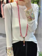 新中式国风长袖t恤女春季2024白色内搭打底衫刺绣上衣民族风