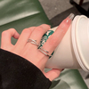 银色双层开口戒指女小众设计锆石素圈食指戒指女时尚个性尾戒指环