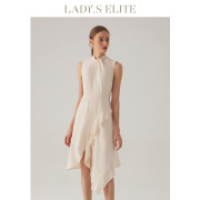 ladyselite慕裁2023春夏，轻奢女装立领，无袖荷叶边连衣裙气质裙子