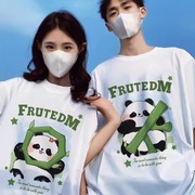 加大码2-300斤国风纯棉短袖t恤男女夏季潮流熊猫情侣装上衣