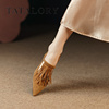 TATA LORY联名女鞋法式复古流苏低帮细高跟后空磨砂包头凉鞋