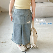 女童设计感牛仔裤夏装2024韩版时髦儿童薄款长裤夏季阔腿裤子