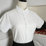 女白色衬衫小圆领薄长短袖暗扣，修身显瘦优雅气质通勤棉蓝工服衬衣
