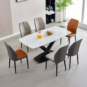 极简亮光岩板餐桌现代简约轻奢长方形西餐桌椅，组合小户型家用饭桌