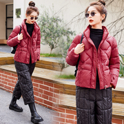 红色小香风九江羽绒服，女冬季2023高端品牌轻薄短款羽绒服套装