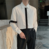 韩风男士痞帅衬衫设计感高级垂感黑白拼色免烫长袖衬衣休闲外穿潮