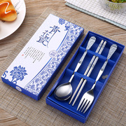 定制印logo餐具套装送实用不锈钢餐具便捷筷子勺子叉子礼盒款