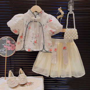 女童汉服连衣裙夏装2023儿童，中国风刺绣旗袍裙，套装洋气两件套