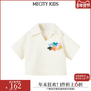 mecitykids童装夏女童(夏女童，)绣花标翻领，针织纯色套头衫504530