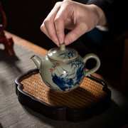 景德镇陶瓷手绘公鸡茶壶大吉大利青花，泡茶壶开片可养功夫茶具单壶