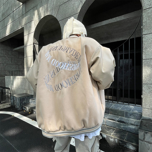 尾郎的店美式复古棉服男ins潮牌欧美高街嘻哈棒球服外套夹克情侣