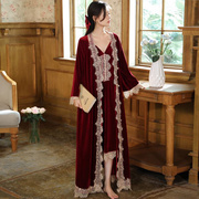 法式高级感金丝绒睡衣女性感睡裙，套装新娘结婚红色晨袍睡袍新婚冬