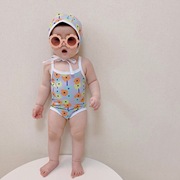 韩国同款儿童连体婴儿泳衣泳帽小童，宝宝女童孩温泉沙滩游泳衣度假
