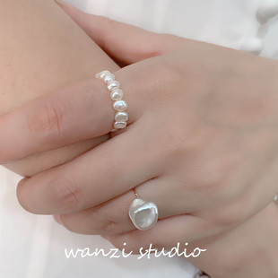 小众设计ins巴洛克异形天然珍珠，美国14k包金戒指复古不褪色