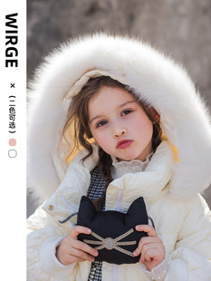韦氏冬季儿童女童宝宝羽绒服外套，童装连帽常规加厚大毛领中长款