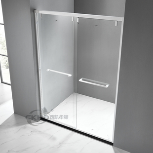 窄边框304不锈钢白色淋浴房一字形移门沐浴房整体浴室隔断推拉门