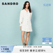 sandrooutlet女装法式优雅收腰花边袖白色短款连衣裙sfpro02388