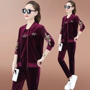金丝绒运动服套装女2022春季韩版时尚卫衣大码显瘦休闲服三件套潮