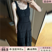 赫本风茶歇法式黑色吊带连衣裙子女夏季2024修身显瘦蛋糕长裙