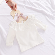 2024宝宝打底衫纯棉女童，长袖t恤婴儿娃娃衫，白色公主衬衣春秋薄款