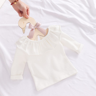 2024宝宝打底衫纯棉女童长袖T恤婴儿娃娃衫白色公主衬衣春秋薄款