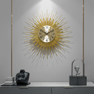 创意钟表金属轻奢现代简约客厅挂钟个性大气家用时钟艺术太阳挂表