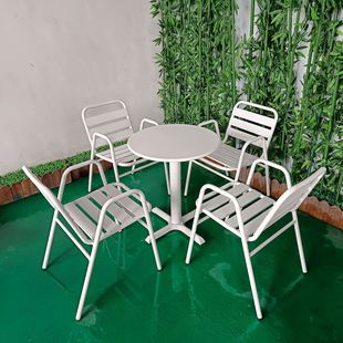 铝合金椅白色户外烤漆圆桌，咖啡奶茶庭院，桌设计师洽谈金属餐桌组合