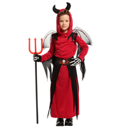 万圣节儿童红色小恶魔cosplay表演服男童魔法师魔鬼长袍翅膀套装